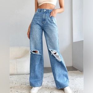 Tall High Waist Ripped Wide Leg Jeans